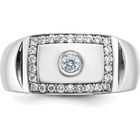 14K White Gold Men's Polished and Cut-Out 1/2 Carat AA Quality Round Diamond Rectangle Ring by IBGoodman