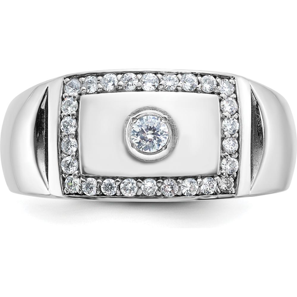 14K White Gold Men's Polished and Cut-Out 1/2 Carat AA Quality Round Diamond Rectangle Ring by IBGoodman