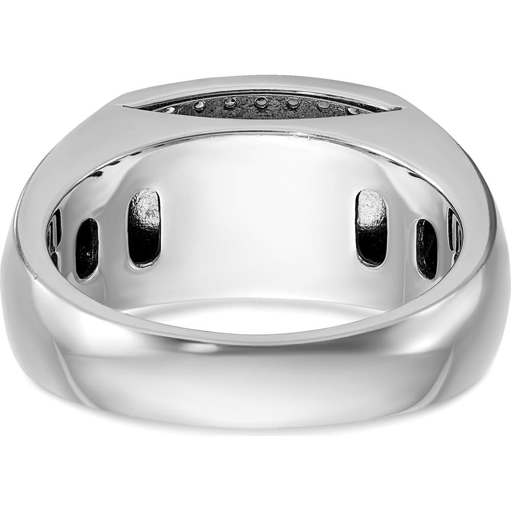 14K White Gold Men's Polished and Cut-Out 1/2 Carat AA Quality Round Diamond Rectangle Ring by IBGoodman