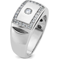 14K White Gold Men's Polished and Cut-Out 1/2 Carat AA Quality Round Diamond Rectangle Ring by IBGoodman