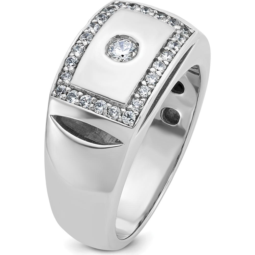 14K White Gold Men's Polished and Cut-Out 1/2 Carat AA Quality Round Diamond Rectangle Ring by IBGoodman