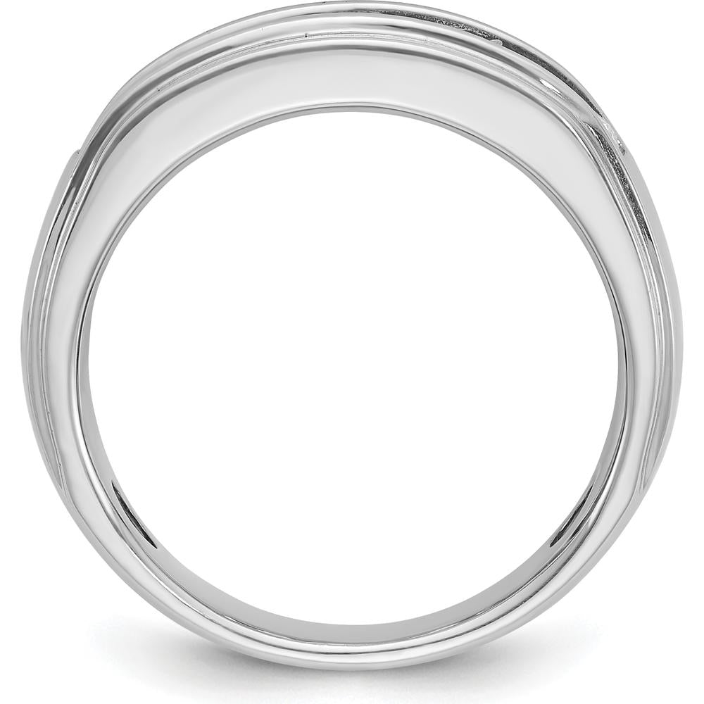14K White Gold Men's Polished and Grooved 5-Stone Diamond Ring - 1.2 Carats Total Diamond Weight by IBGoodman