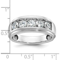 14K White Gold Men's Polished and Grooved 5-Stone Diamond Ring - 1.2 Carats Total Diamond Weight by IBGoodman