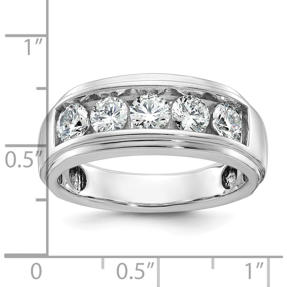 14K White Gold Men's Polished and Grooved 5-Stone Diamond Ring - 1.2 Carats Total Diamond Weight by IBGoodman