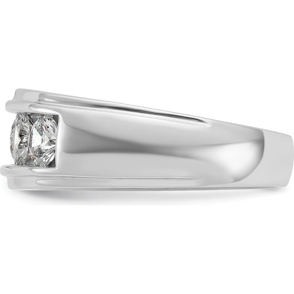 14K White Gold Men's Polished and Grooved 5-Stone Diamond Ring - 1.2 Carats Total Diamond Weight by IBGoodman