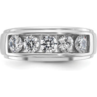 14K White Gold Men's Polished and Grooved 5-Stone Diamond Ring - 1.2 Carats Total Diamond Weight by IBGoodman