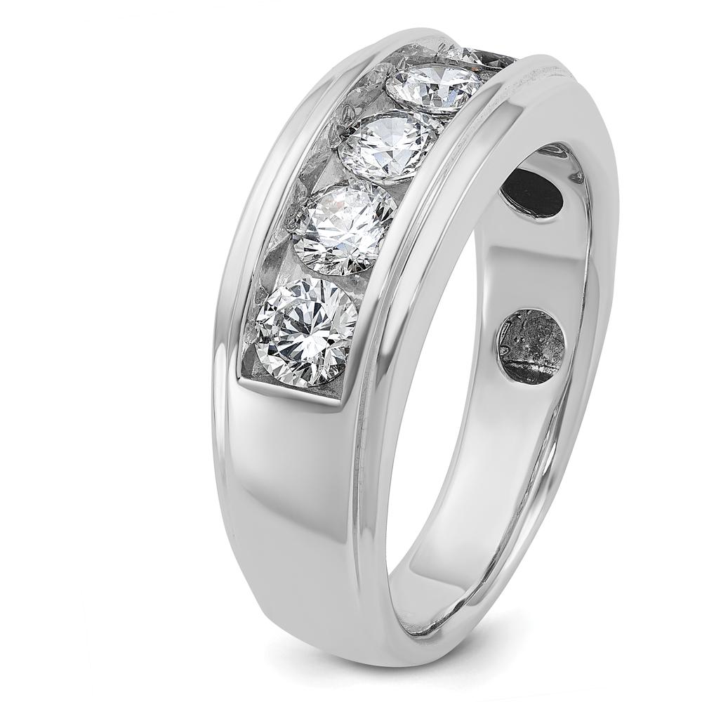 14K White Gold Men's Polished and Grooved 5-Stone Diamond Ring - 1.2 Carats Total Diamond Weight by IBGoodman