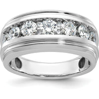 14K White Gold Men's Polished and Grooved Diamond Ring with 1.75 Carats Total Diamond Weight by IBGoodman