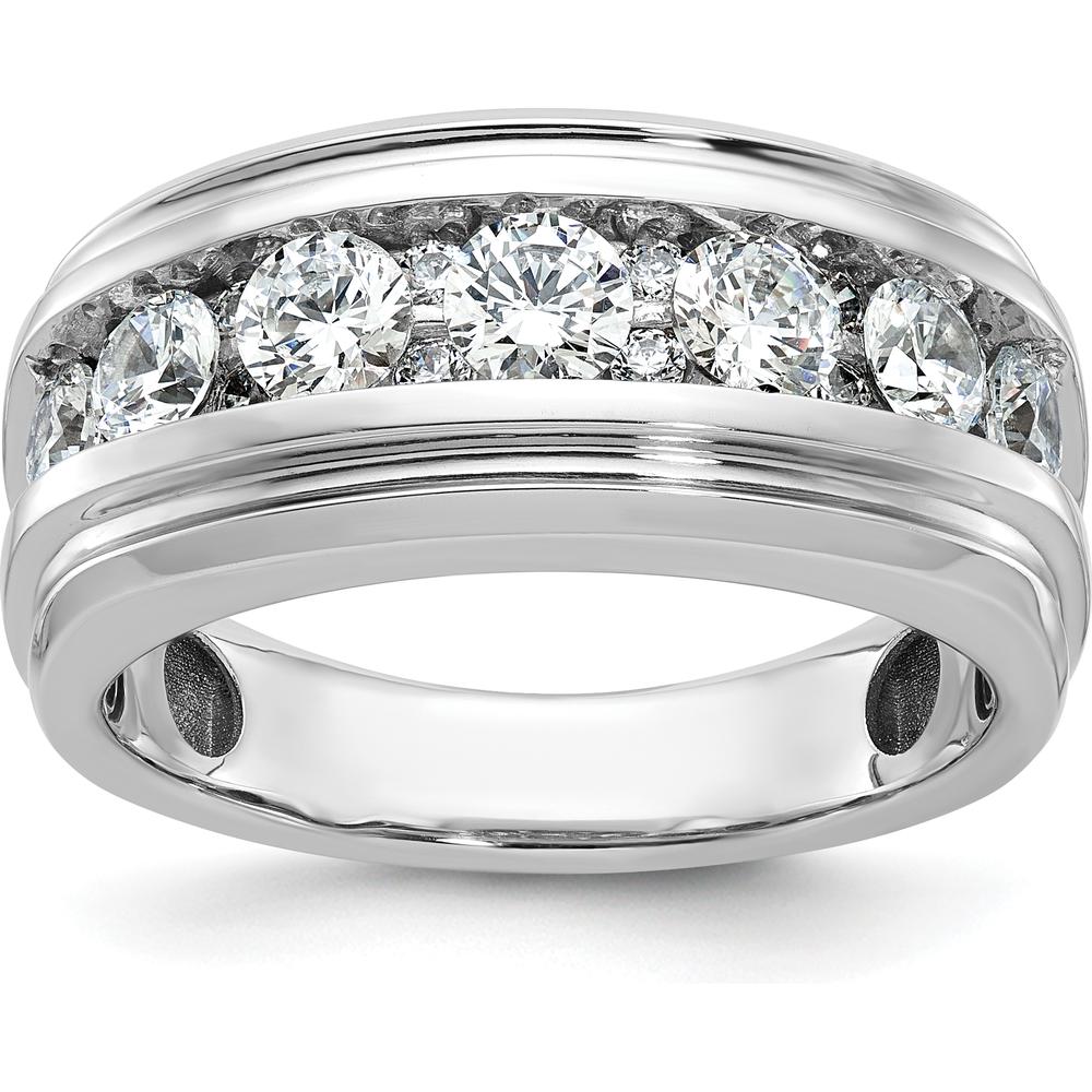 14K White Gold Men's Polished and Grooved Diamond Ring with 1.75 Carats Total Diamond Weight by IBGoodman