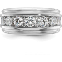 14K White Gold Men's Polished and Grooved Diamond Ring with 1.75 Carats Total Diamond Weight by IBGoodman