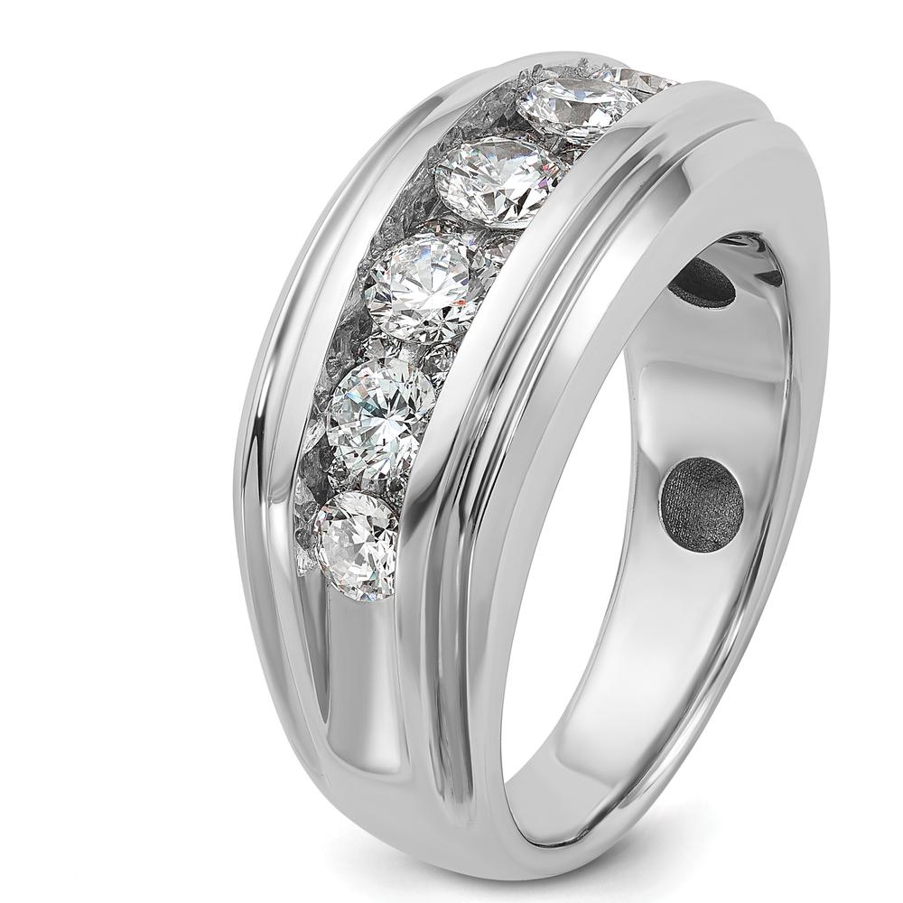 14K White Gold Men's Polished and Grooved Diamond Ring with 1.75 Carats Total Diamond Weight by IBGoodman