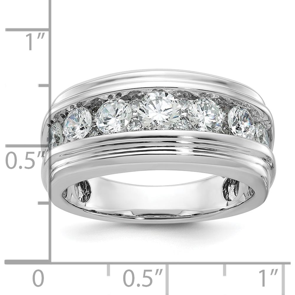 14K White Gold Men's Polished and Grooved Diamond Ring with 2-Carat Total Diamond Weight by IBGoodman