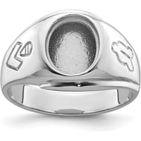 14K White Gold Men's Polished and Grooved Masonic Ring Mounting for 10x8mm Oval Stone by IBGoodman