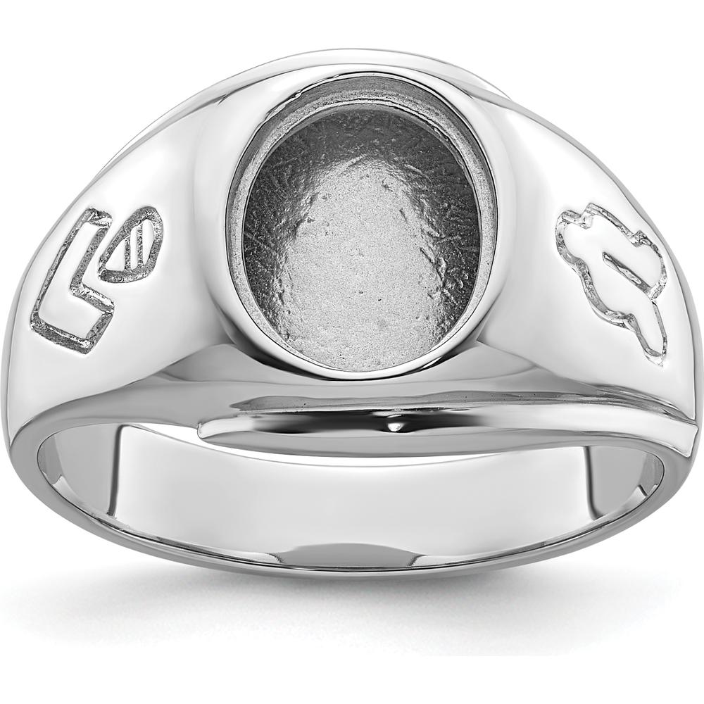 14K White Gold Men's Polished and Grooved Masonic Ring Mounting for 10x8mm Oval Stone by IBGoodman