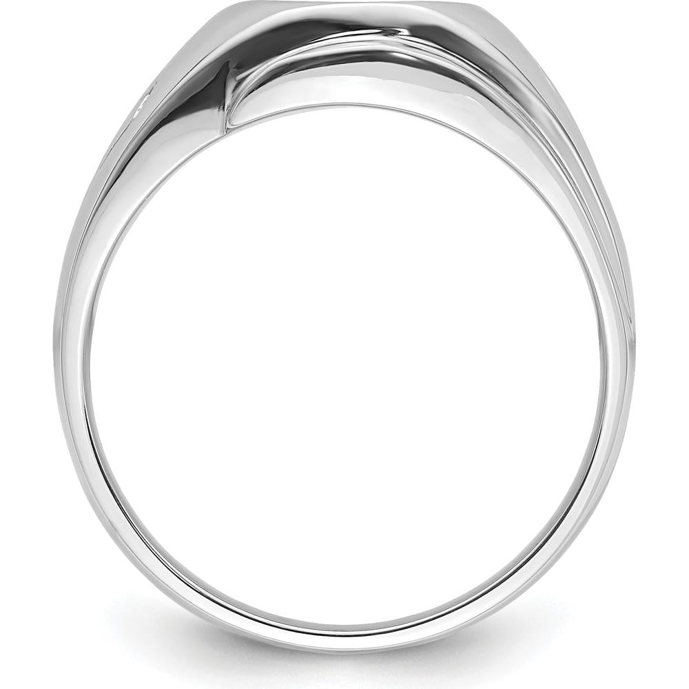 14K White Gold Men's Polished and Grooved Masonic Ring Mounting for 10x8mm Oval Stone by IBGoodman