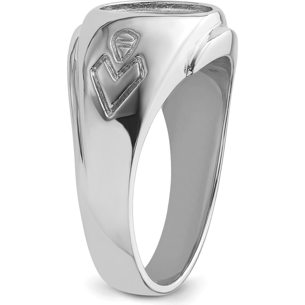 14K White Gold Men's Polished and Grooved Masonic Ring Mounting for 10x8mm Oval Stone by IBGoodman