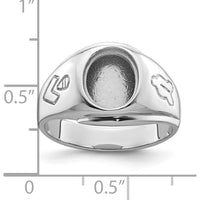 14K White Gold Men's Polished and Grooved Masonic Ring Mounting for 10x8mm Oval Stone by IBGoodman