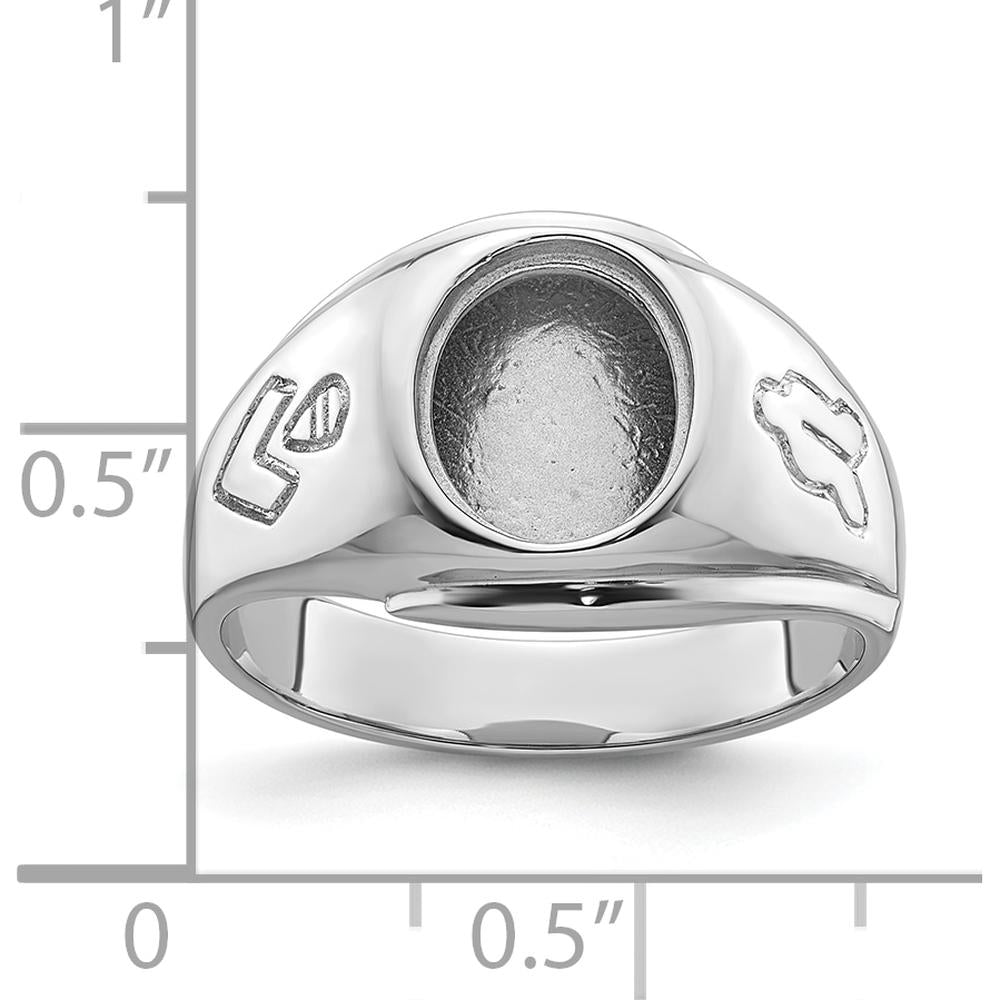 14K White Gold Men's Polished and Grooved Masonic Ring Mounting for 10x8mm Oval Stone by IBGoodman