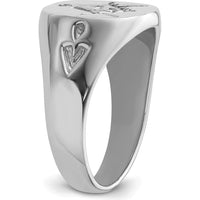 14K White Gold Men's Polished and Grooved Masonic Ring with Rhodium-Plated Finish by IBGoodman
