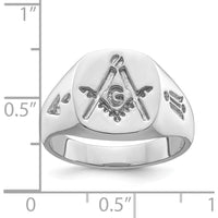 14K White Gold Men's Polished and Grooved Masonic Ring with Rhodium-Plated Finish by IBGoodman