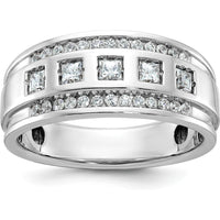 14K White Gold Men's Polished and Grooved Square 1.25 Carat AA Quality Diamond 5-Stone Ring by IBGoodman