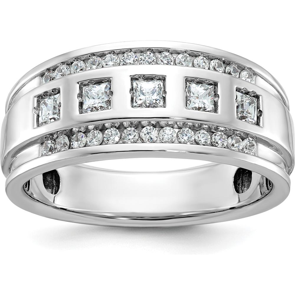 14K White Gold Men's Polished and Grooved Square 1.25 Carat AA Quality Diamond 5-Stone Ring by IBGoodman