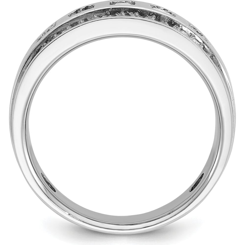 14K White Gold Men's Polished and Grooved Square 1.25 Carat AA Quality Diamond 5-Stone Ring by IBGoodman