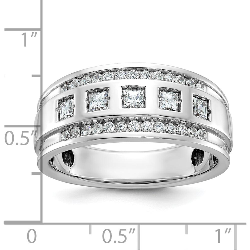 14K White Gold Men's Polished and Grooved Square 1.25 Carat AA Quality Diamond 5-Stone Ring by IBGoodman