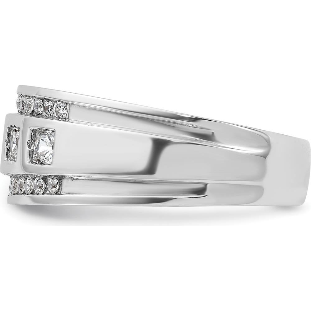 14K White Gold Men's Polished and Grooved Square 1.25 Carat AA Quality Diamond 5-Stone Ring by IBGoodman