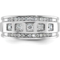 14K White Gold Men's Polished and Grooved Square 1.25 Carat AA Quality Diamond 5-Stone Ring by IBGoodman
