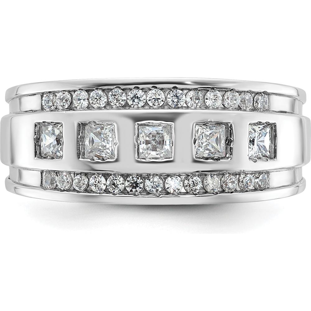 14K White Gold Men's Polished and Grooved Square 1.25 Carat AA Quality Diamond 5-Stone Ring by IBGoodman