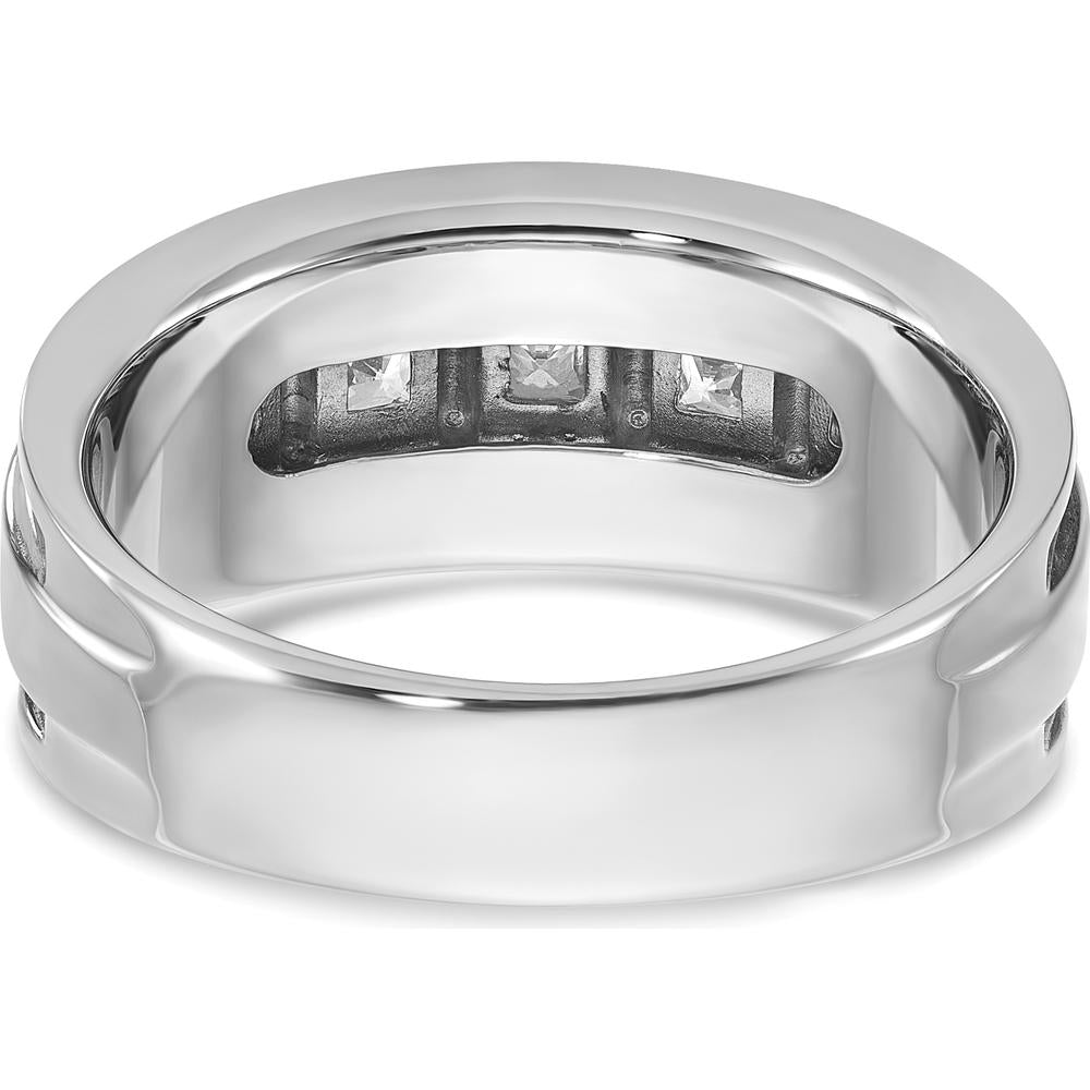 14K White Gold Men's Polished and Grooved Square 1.25 Carat AA Quality Diamond 5-Stone Ring by IBGoodman