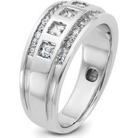 14K White Gold Men's Polished and Grooved Square 1.25 Carat AA Quality Diamond 5-Stone Ring by IBGoodman