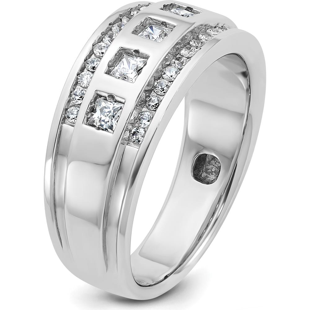 14K White Gold Men's Polished and Grooved Square 1.25 Carat AA Quality Diamond 5-Stone Ring by IBGoodman
