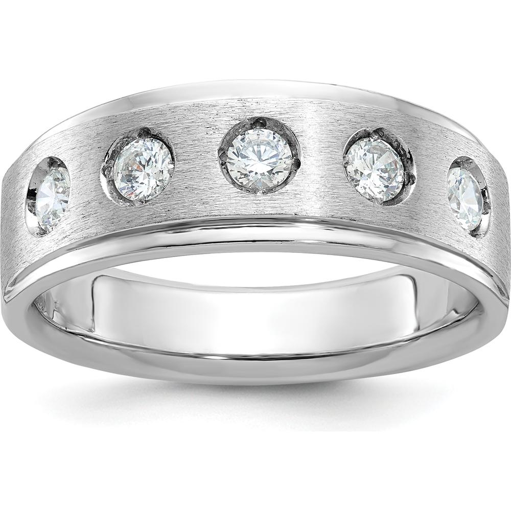 14K White Gold Men's Polished and Satin 1/2 Carat Round Diamond Band - 5 Diamonds by IBGoodman