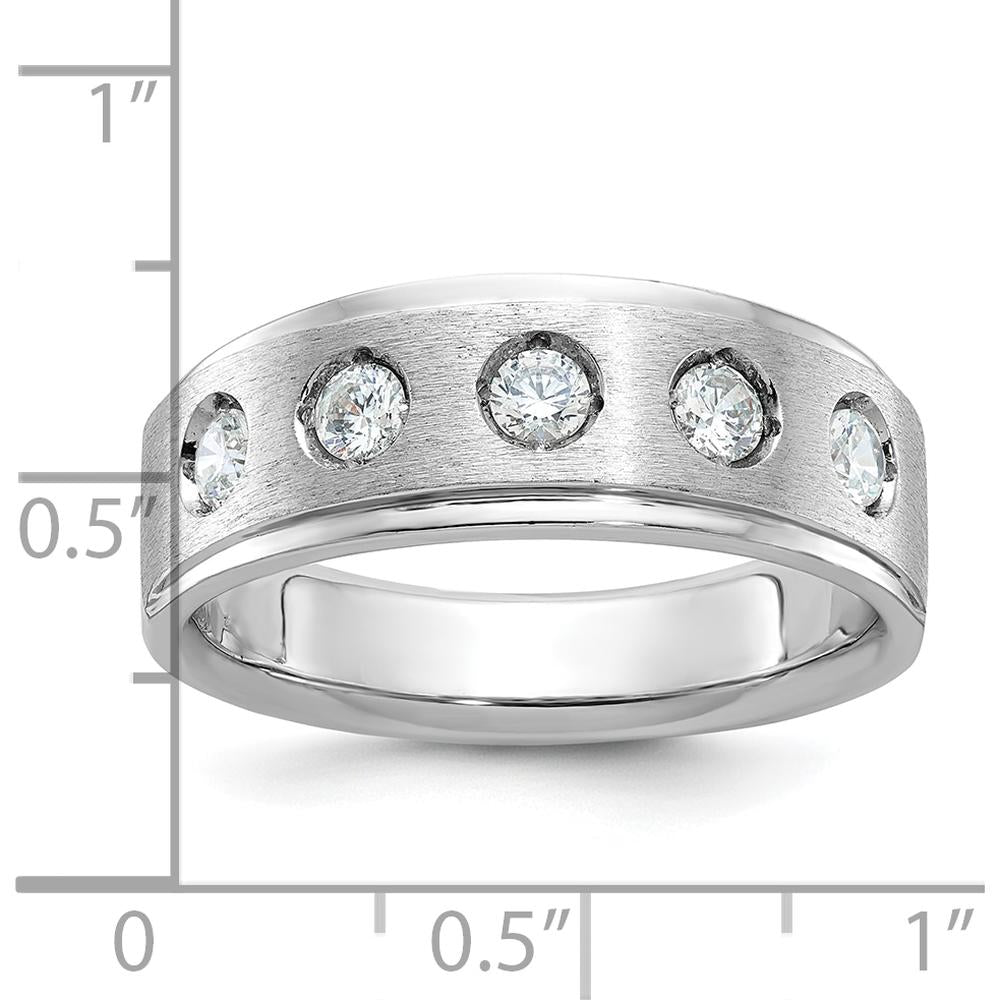 14K White Gold Men's Polished and Satin 1/2 Carat Round Diamond Band - 5 Diamonds by IBGoodman