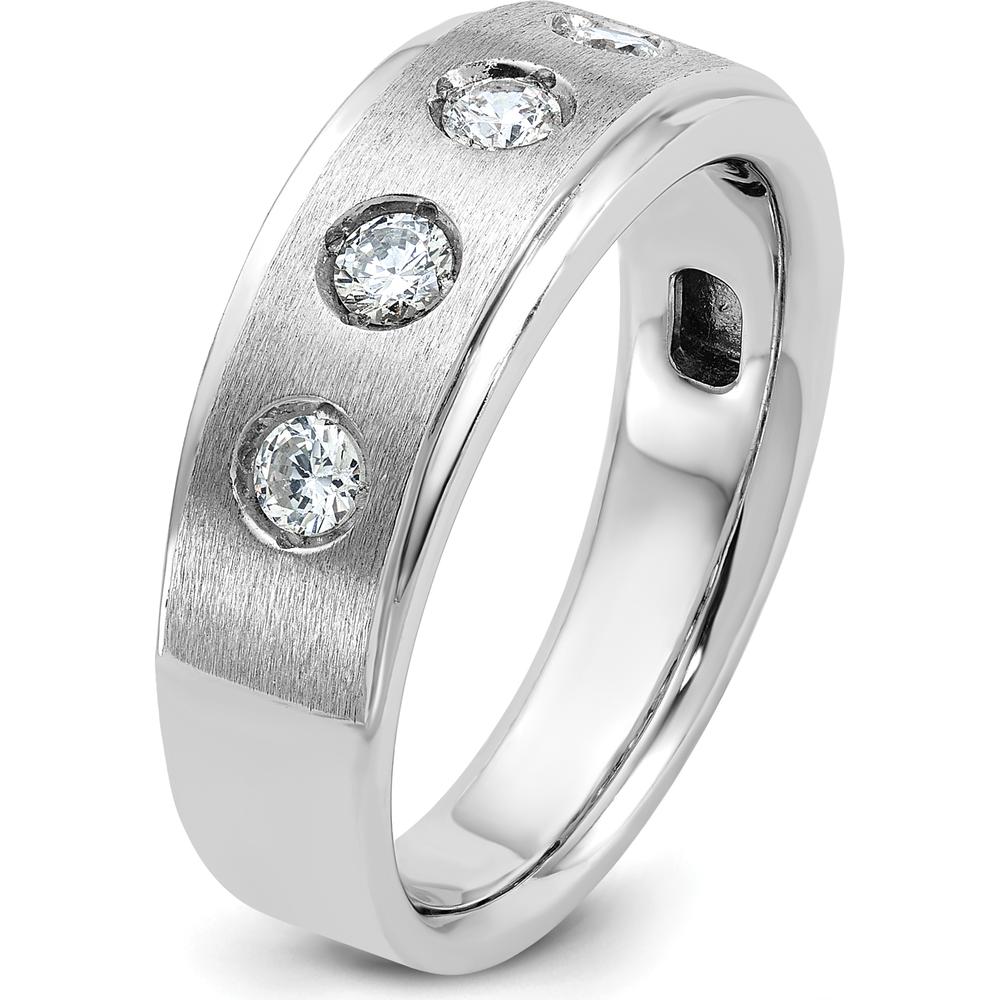 14K White Gold Men's Polished and Satin 1/2 Carat Round Diamond Band - 5 Diamonds by IBGoodman