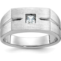 14K White Gold Men's Polished and Satin 1/4 Carat Square Diamond Ring by IBGoodman