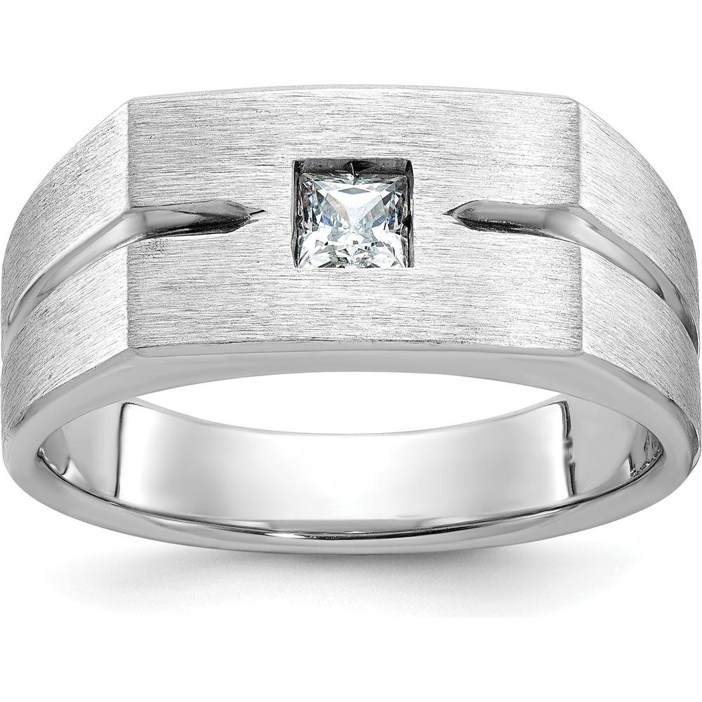 14K White Gold Men's Polished and Satin 1/4 Carat Square Diamond Ring by IBGoodman