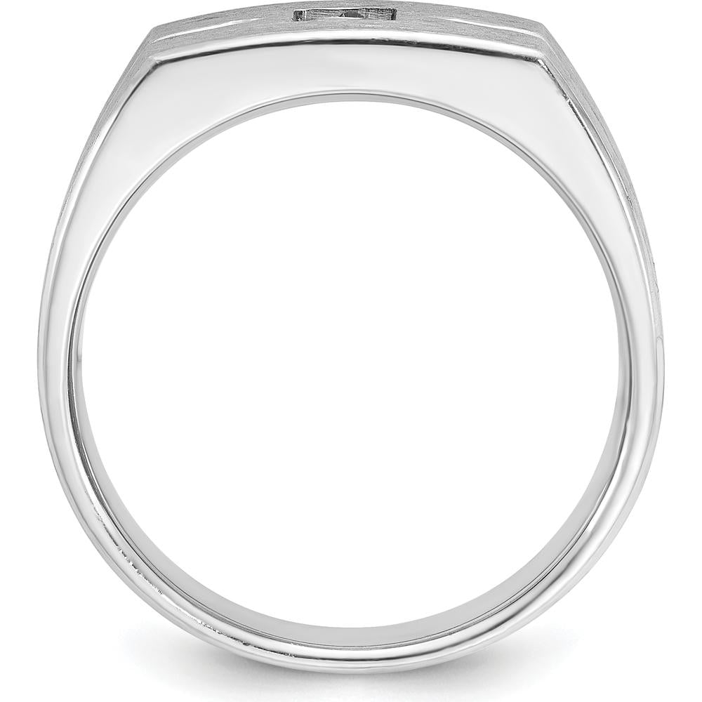 14K White Gold Men's Polished and Satin 1/4 Carat Square Diamond Ring by IBGoodman