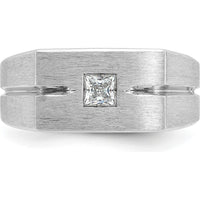 14K White Gold Men's Polished and Satin 1/4 Carat Square Diamond Ring by IBGoodman