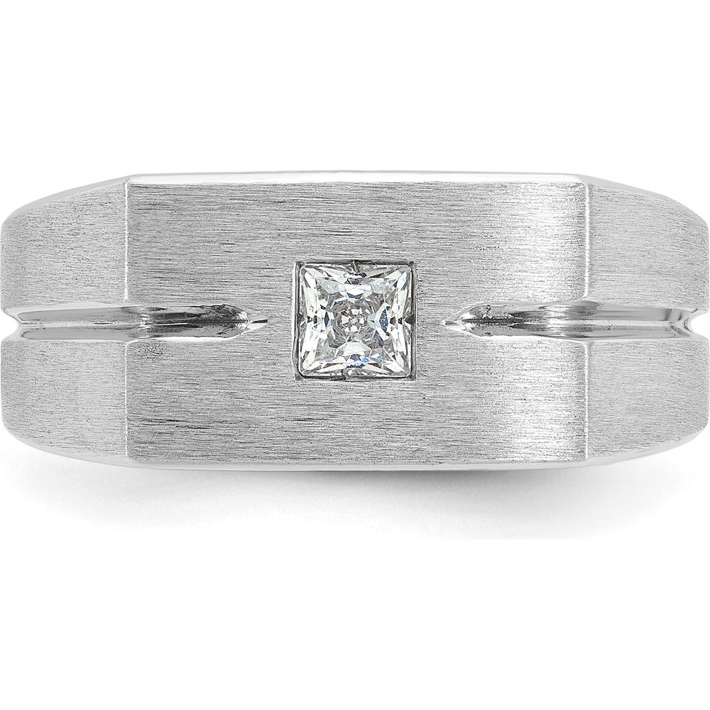 14K White Gold Men's Polished and Satin 1/4 Carat Square Diamond Ring by IBGoodman