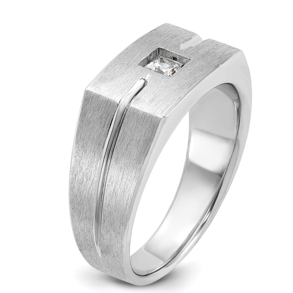 14K White Gold Men's Polished and Satin 1/4 Carat Square Diamond Ring by IBGoodman