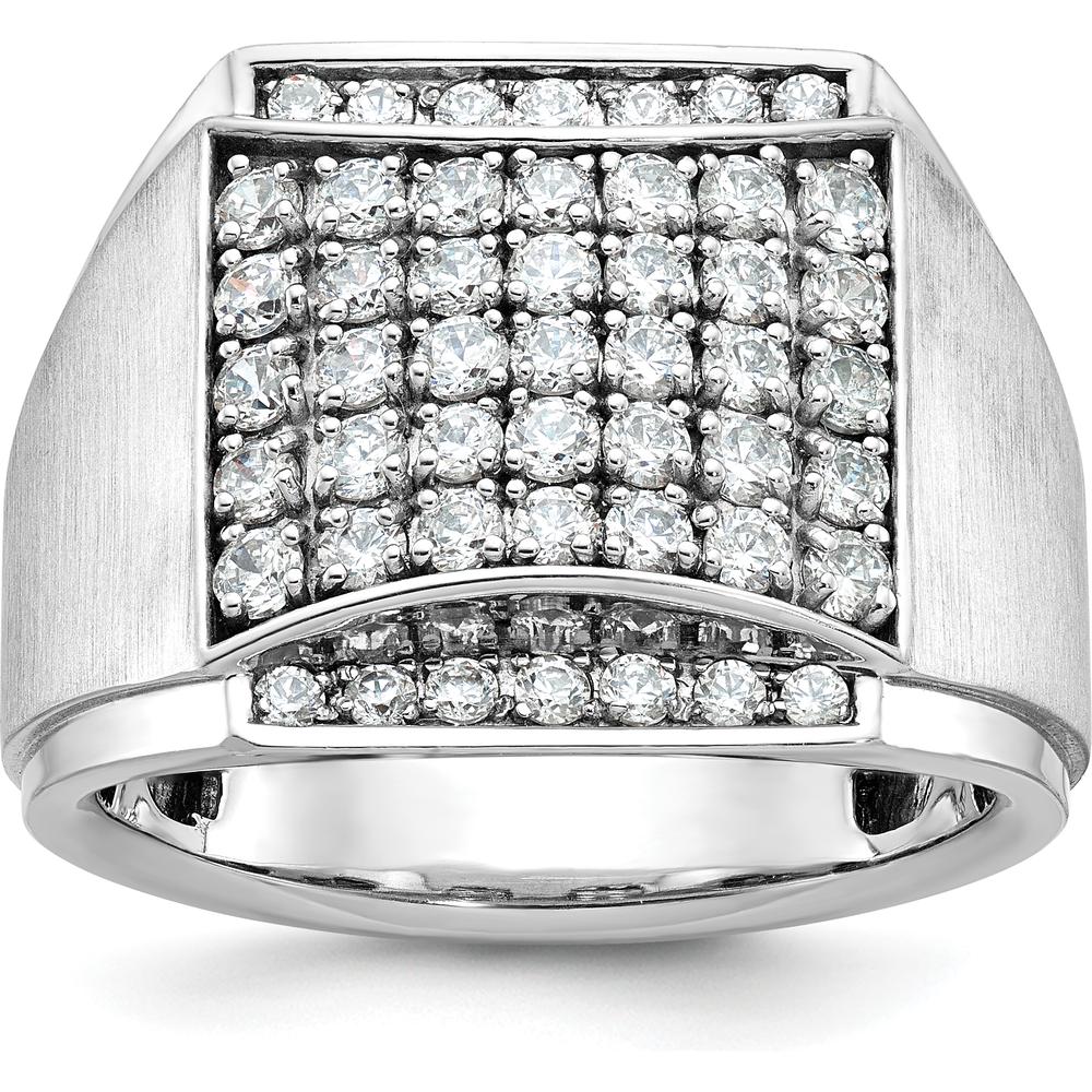 14K White Gold Men's Polished and Satin 1.5 Carat Diamond Cluster Ring by IBGoodman