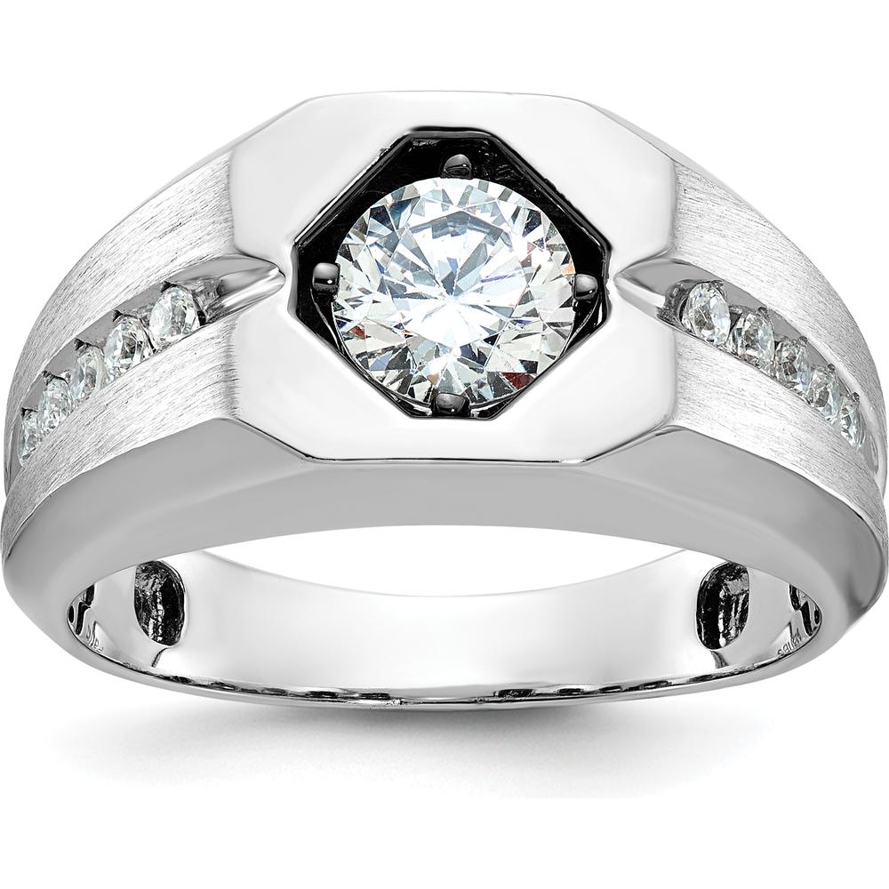 14K White Gold Men's Polished and Satin 1/5 Carat Diamond Semi-mount Ring by IBGoodman