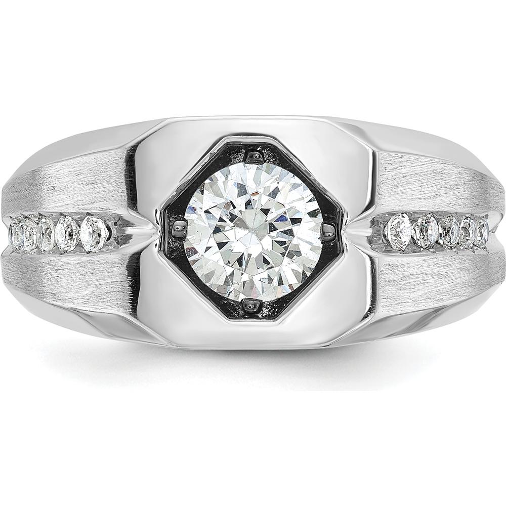 14K White Gold Men's Polished and Satin 1/5 Carat Diamond Semi-mount Ring by IBGoodman