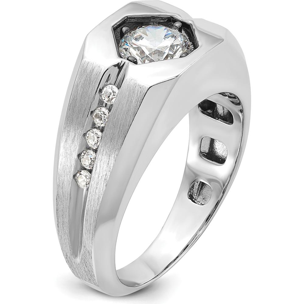 14K White Gold Men's Polished and Satin 1/5 Carat Diamond Semi-mount Ring by IBGoodman