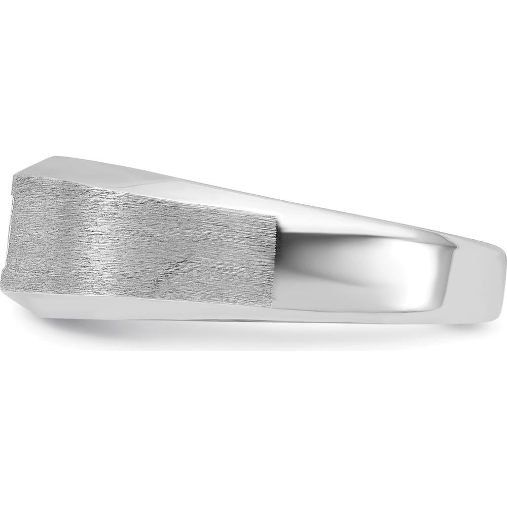 14K White Gold Men's Polished and Satin 1/6 Carat Diamond Ring - Square Cut, Faceted Diamond, Rhodium Plated by IBGoodman