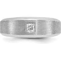 14K White Gold Men's Polished and Satin 1/6 Carat Diamond Ring - Square Cut, Faceted Diamond, Rhodium Plated by IBGoodman