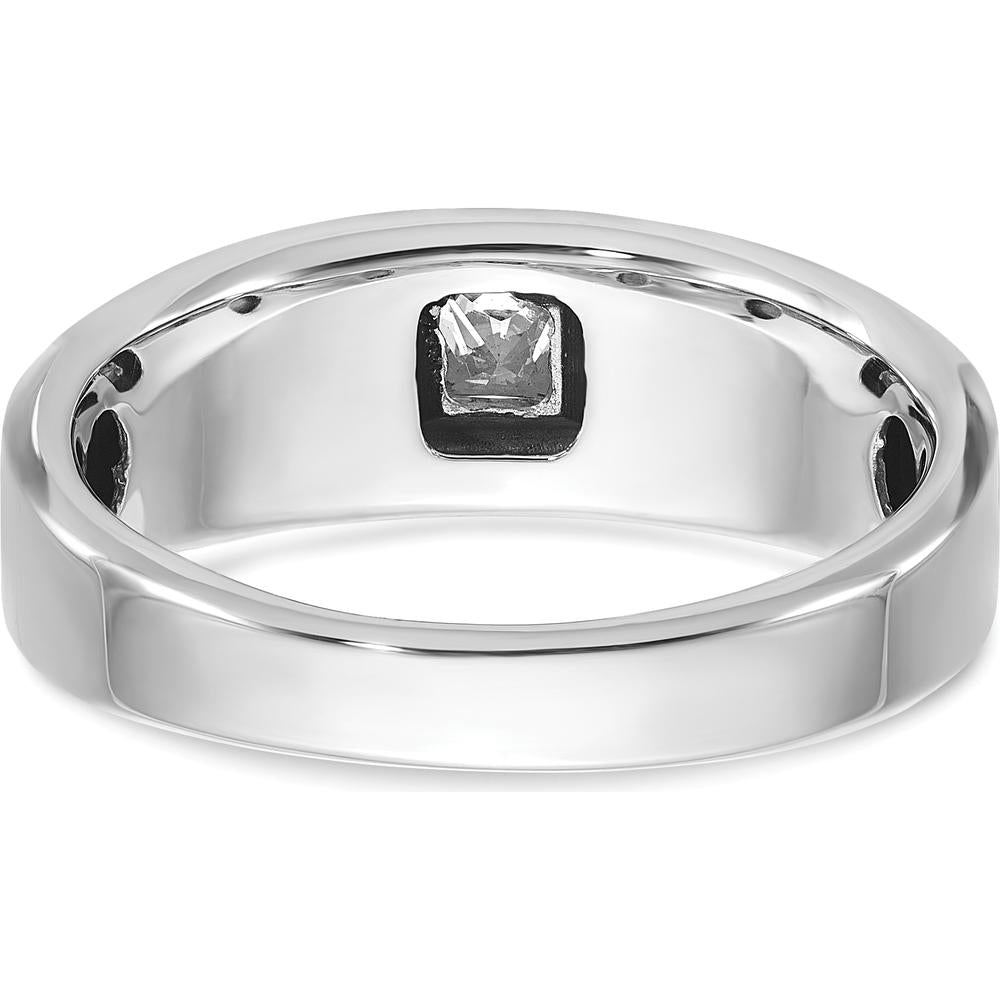 14K White Gold Men's Polished and Satin 1/6 Carat Diamond Ring - Square Cut, Faceted Diamond, Rhodium Plated by IBGoodman